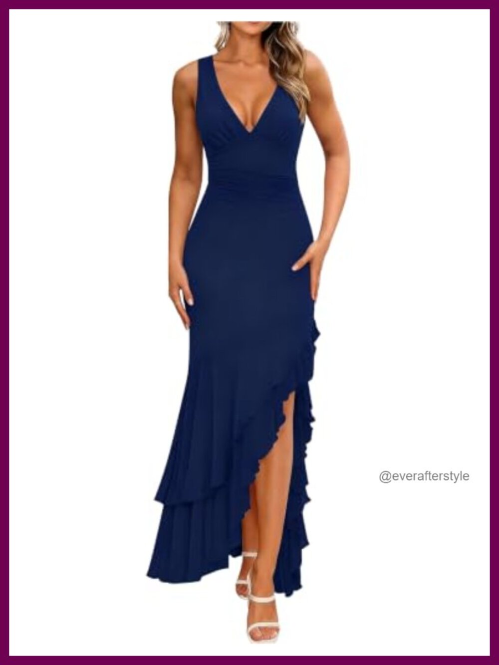 Elegant Mermaid Ruffle Cocktail Maxi Dress V-Neck Sleeveless Backless High Slit